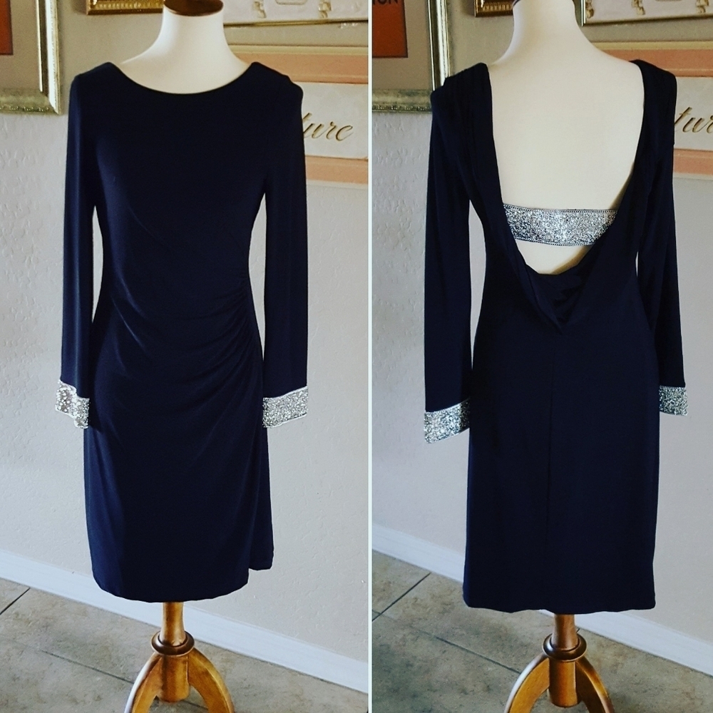 Marina Black Cowl Sequin Back Embellished Dress‎